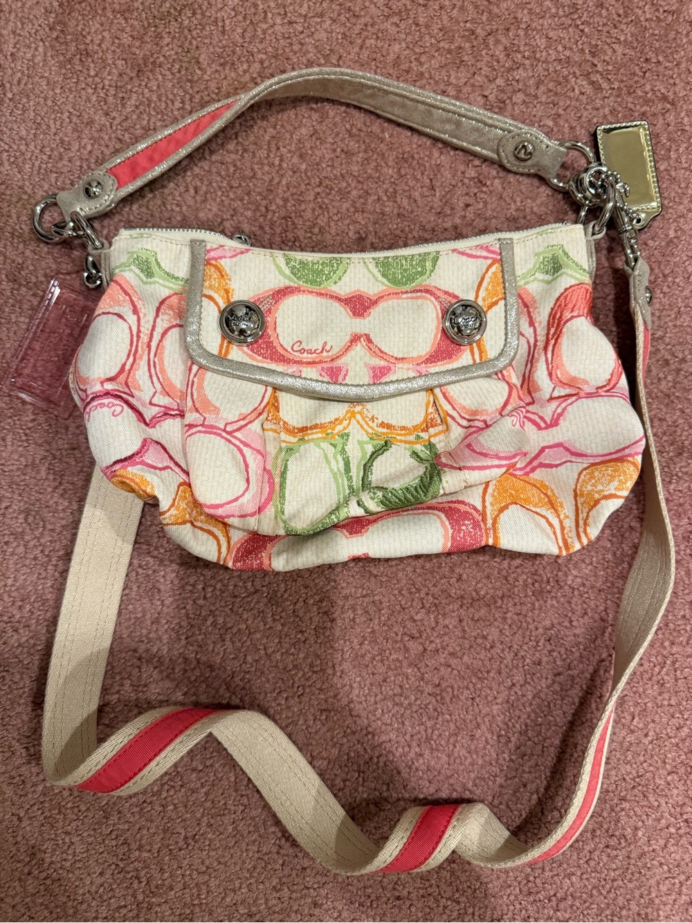 Coach Poppy Multicolor Signature Canvas — Pink, Orange, Green, Cream